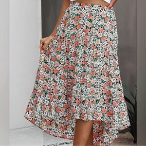 Simple Fun Womens Floral High Low Tiered Skirt 2XL Boho Fairy Goth Indie‎ Artsy